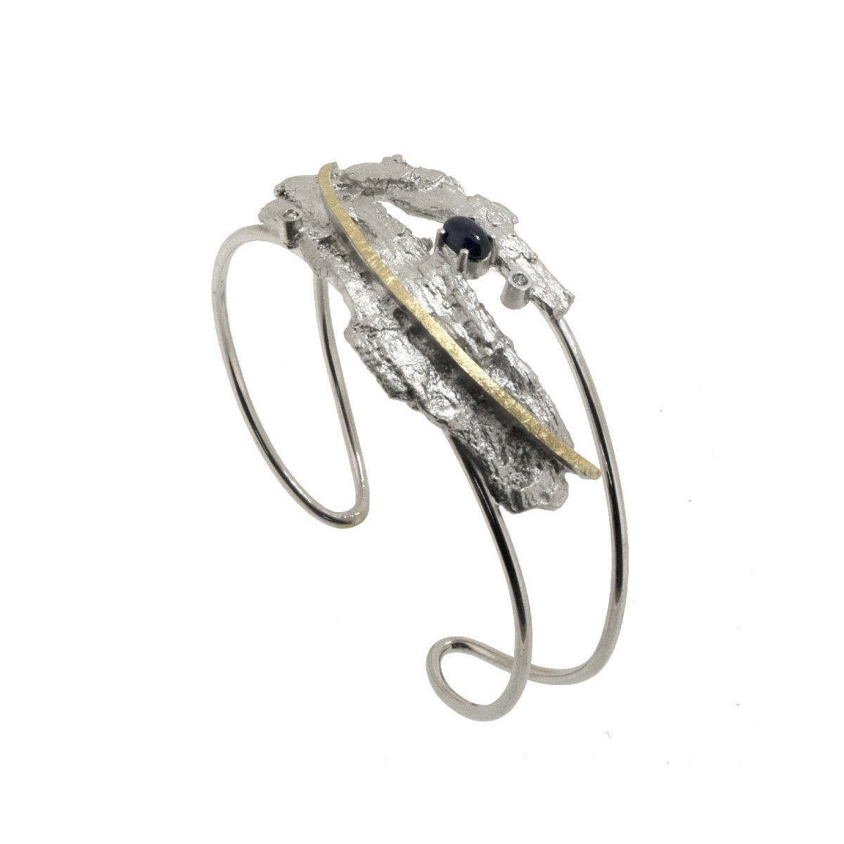 Pulsera de plata, oro, zafiro y brillante