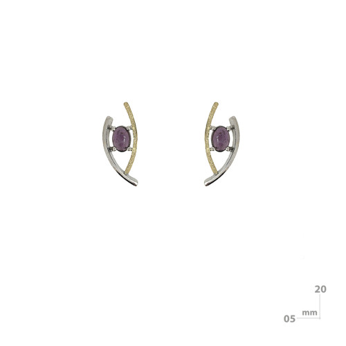 Pendientes de plata, oro y rodolita