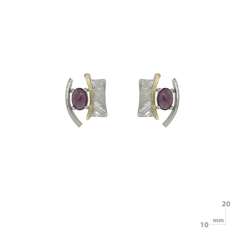 Pendientes de plata, oro y rodolita