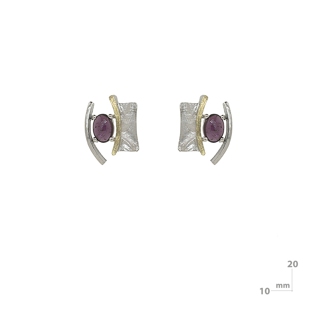 Pendientes de plata, oro y rodolita