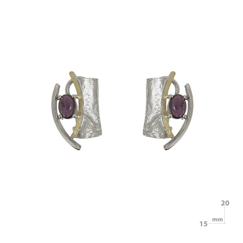 Pendientes de plata, oro y rodolita