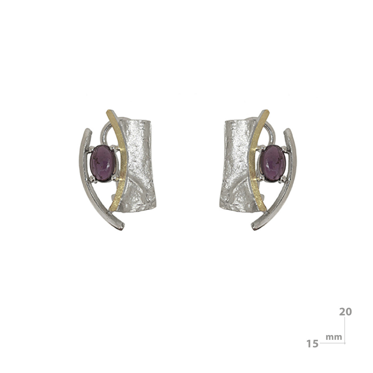 Pendientes de plata, oro y rodolita