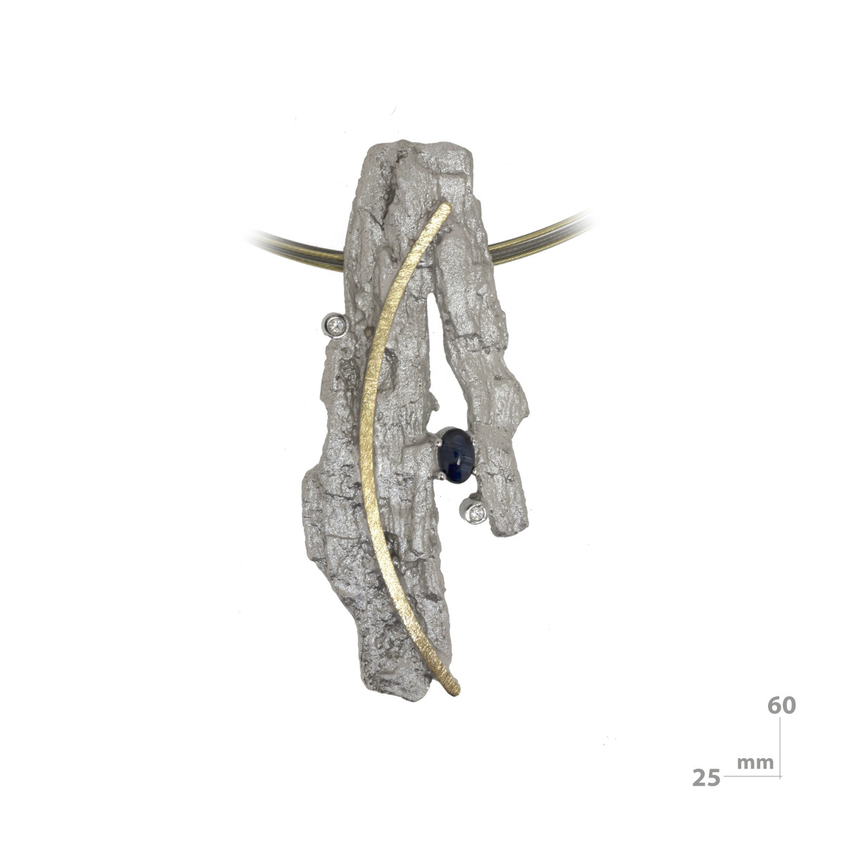 Silver, gold, sapphire and brilliant pendant