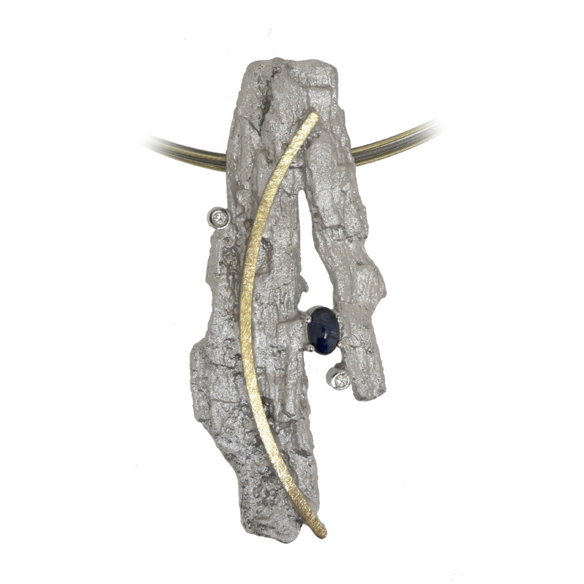 Silver, gold, sapphire and brilliant pendant