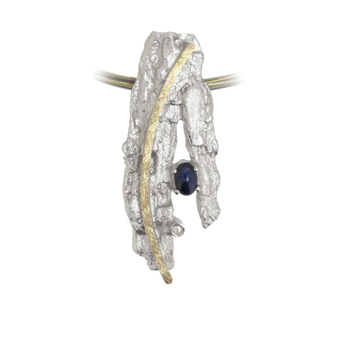 Silver, gold, sapphire and brilliant pendant