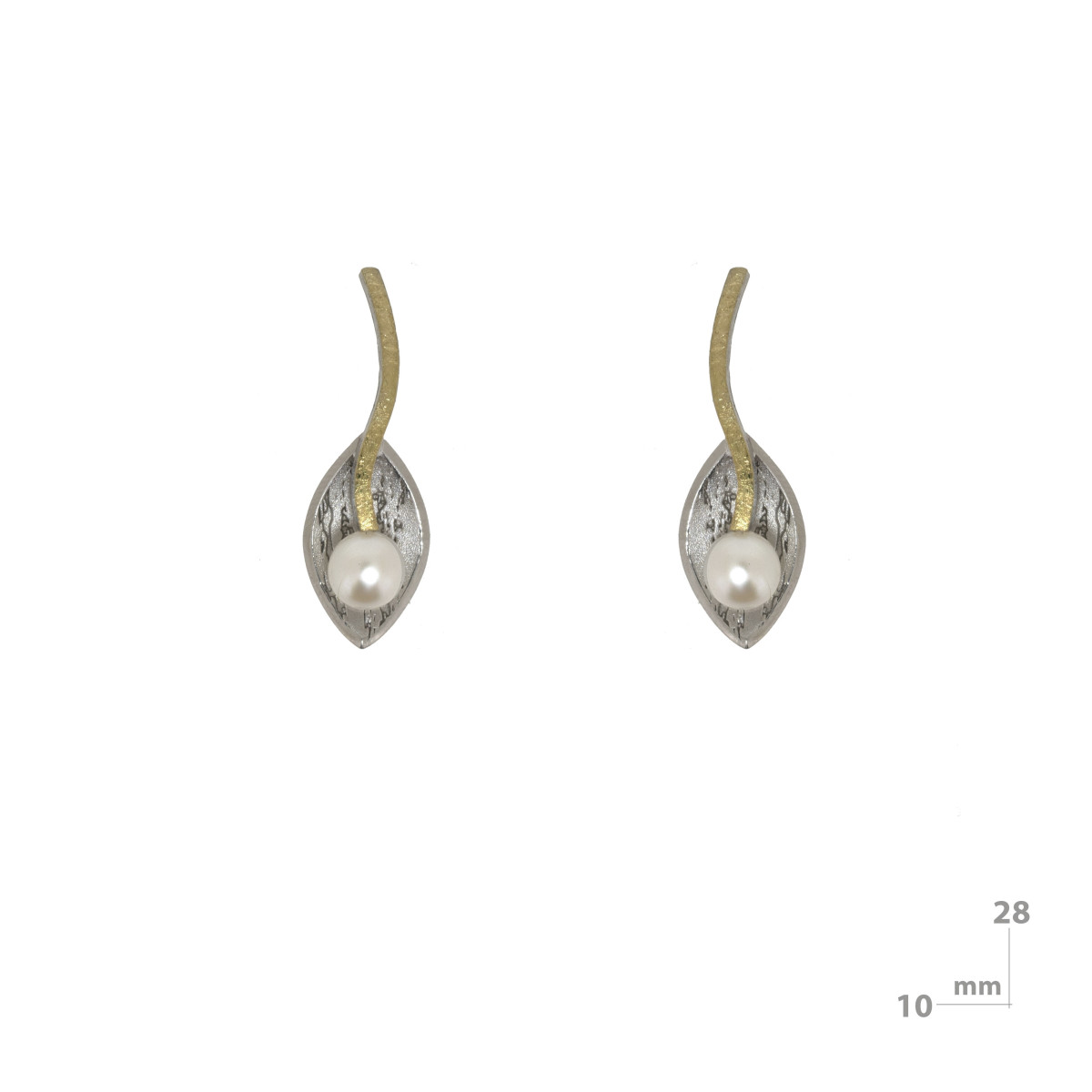 Pendientes de plata, oro y perla