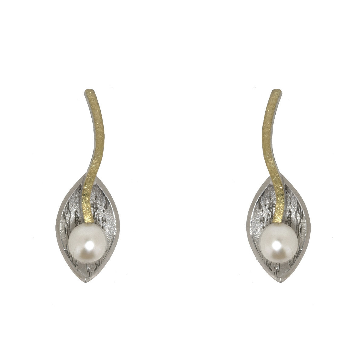 Pendientes de plata, oro y perla