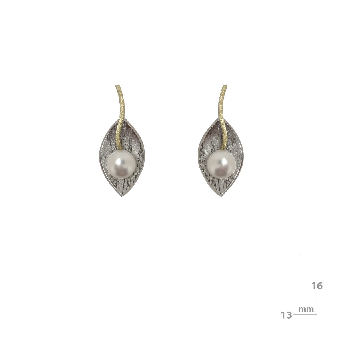 Pendientes de plata, oro y perla