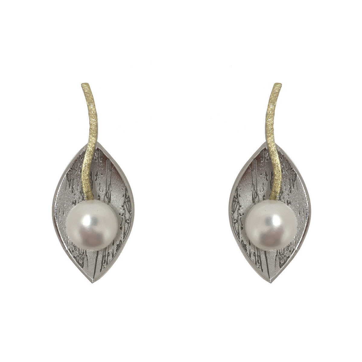 Pendientes de plata, oro y perla