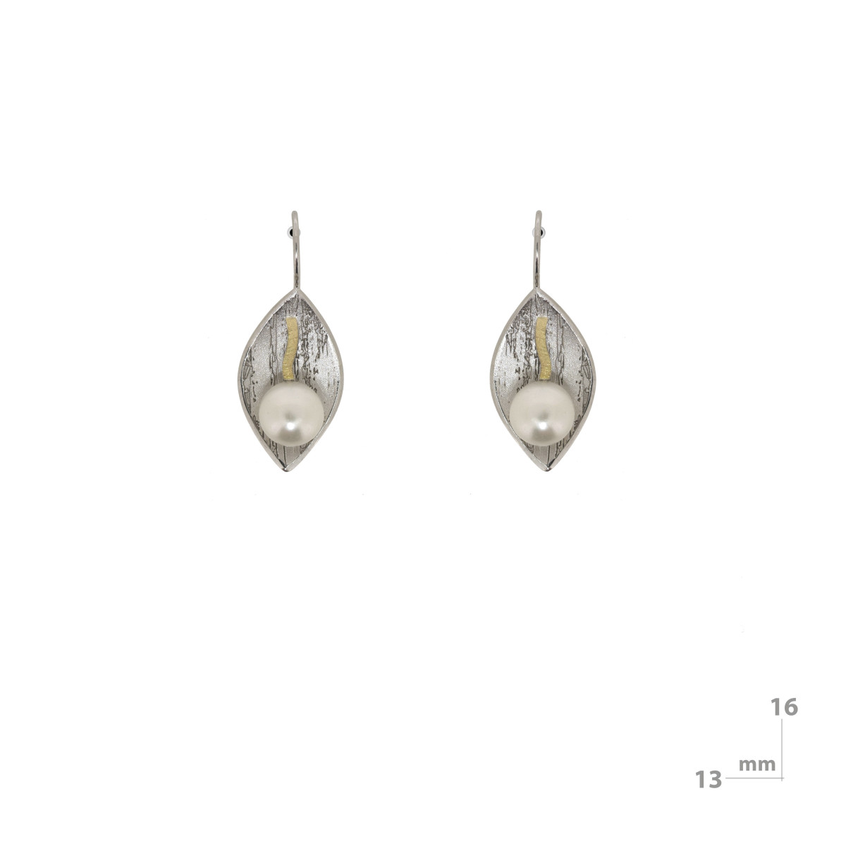 Pendientes de plata, oro y perla