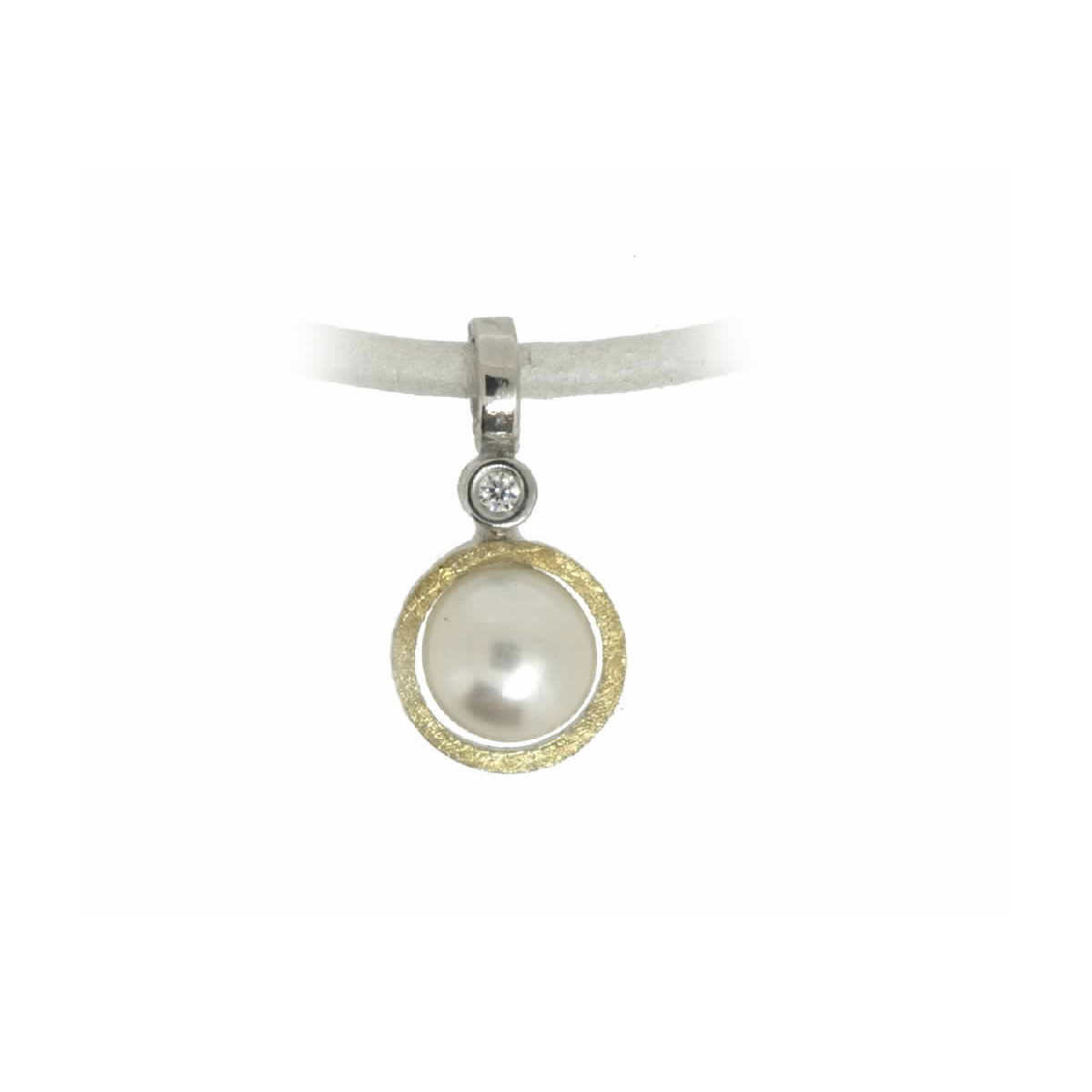 Colgante de plata, oro, perla cultivada y brillante