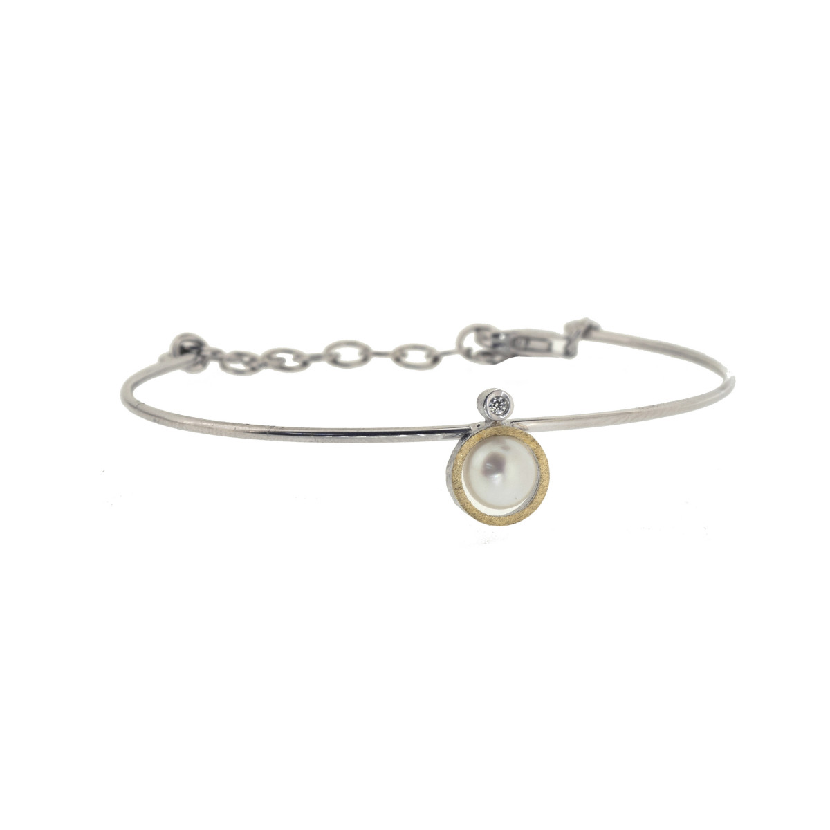 Pulsera de plata, oro, perla cultivada y brillante