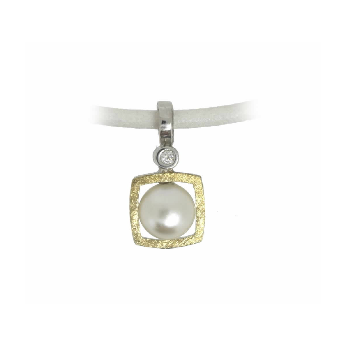 Colgante de plata, oro, perla cultivada y brillante