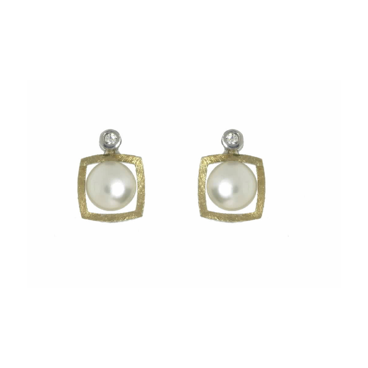 Pendientes de plata, oro, perla cultivada y brillante