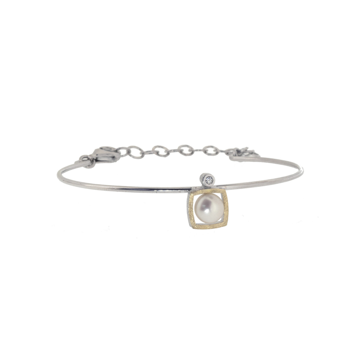 Pulsera de plata, oro, perla cultivada y brillante