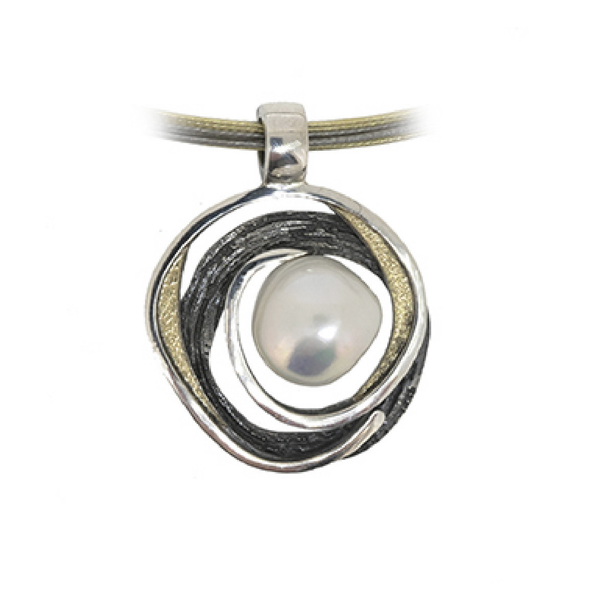 Silver, gold and cultured pearl pendant