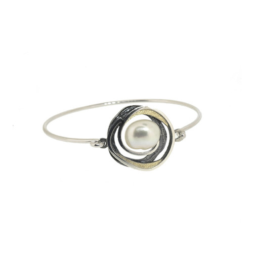 Polsera de plata, or de 18k i perla cultivada