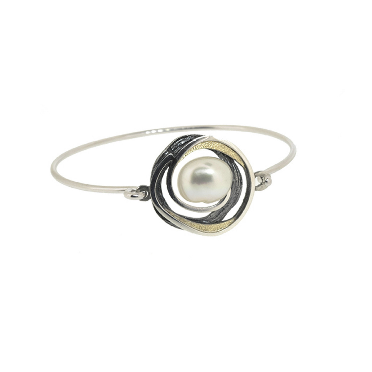 Silver, 18k gold and cultured pearl bracelet