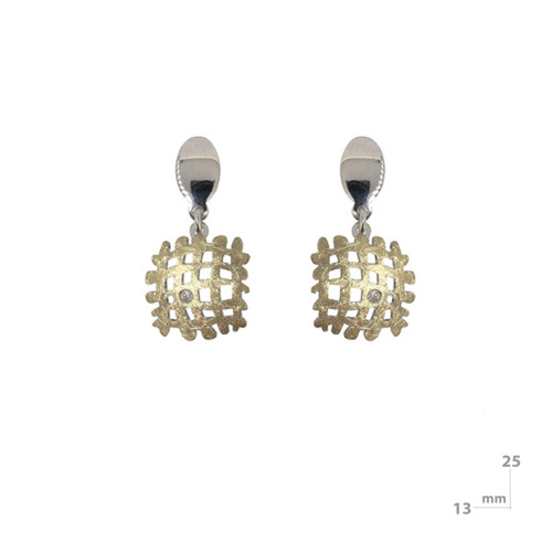 Pendientes de plata, oro y brillante
