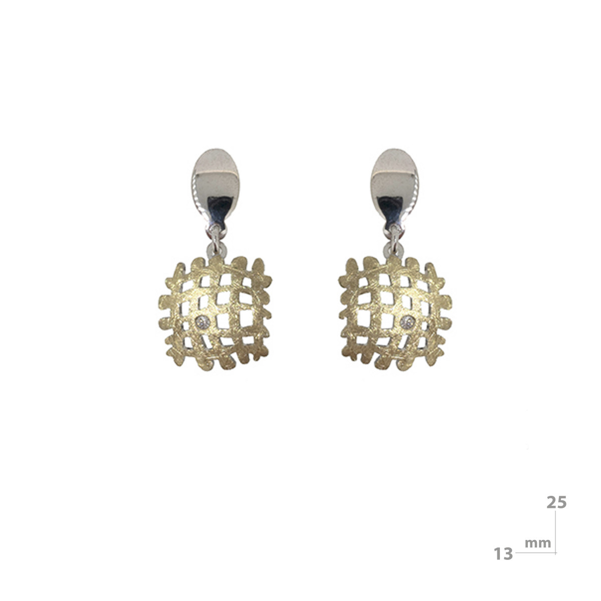 Pendientes de plata, oro y brillante