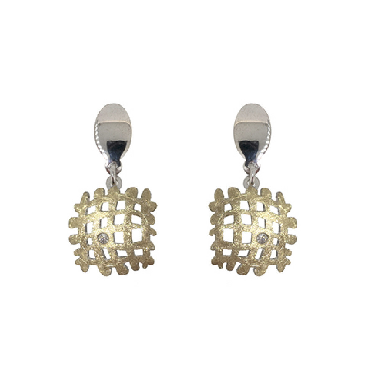 Pendientes de plata, oro y brillante