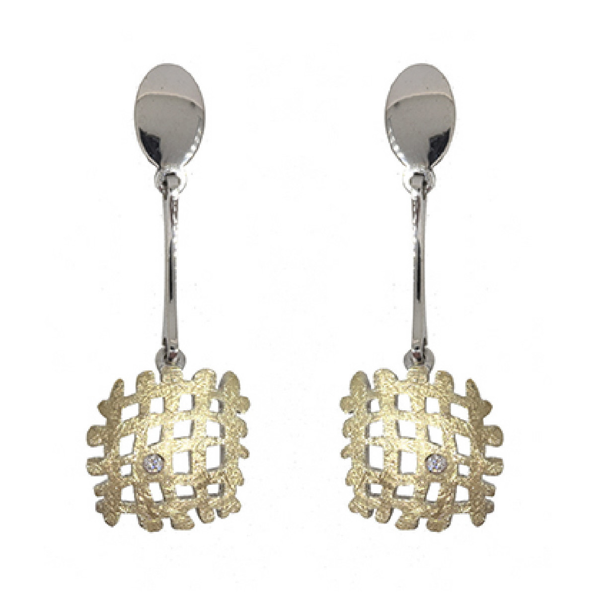 Pendientes de plata, oro y brillante
