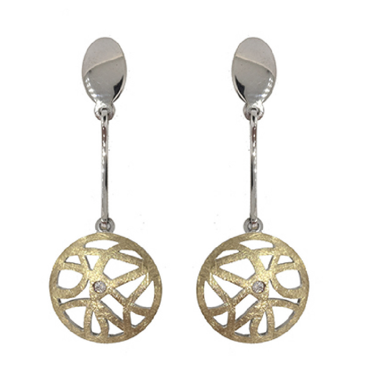Pendientes de plata, oro y brillante