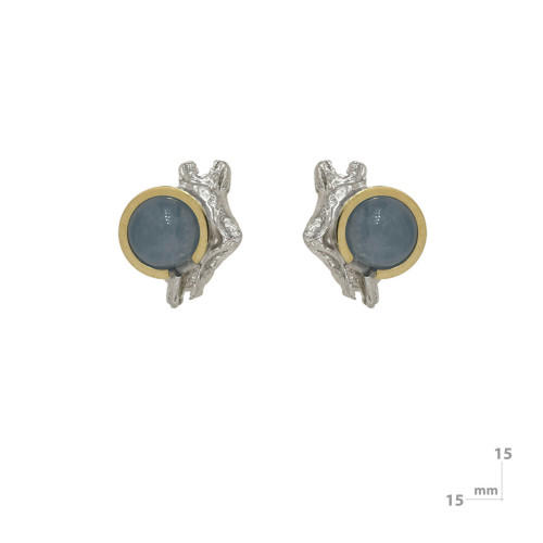 Pendientes de plata, oro y aguamarina