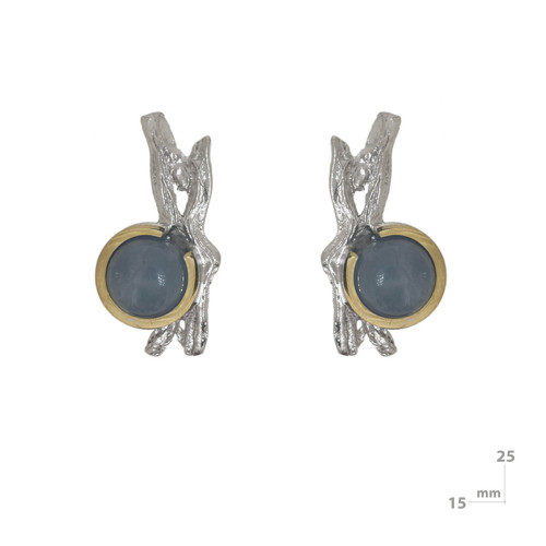 Pendientes de plata, oro y aguamarina