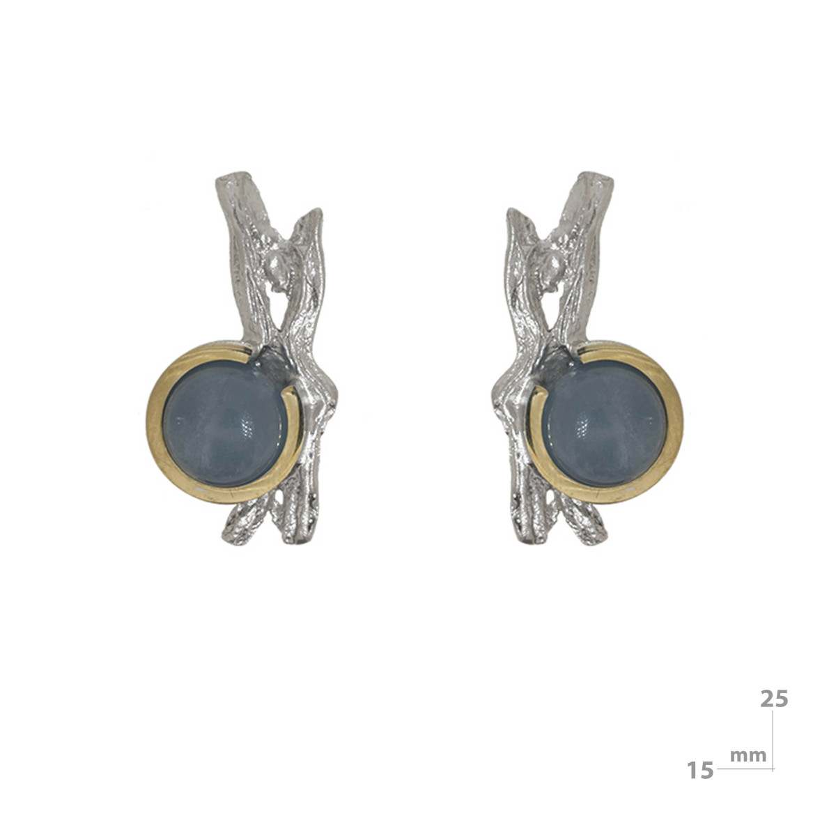 Pendientes de plata, oro y aguamarina