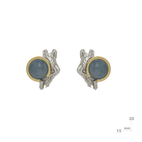 Pendientes de plata, oro y aguamarina