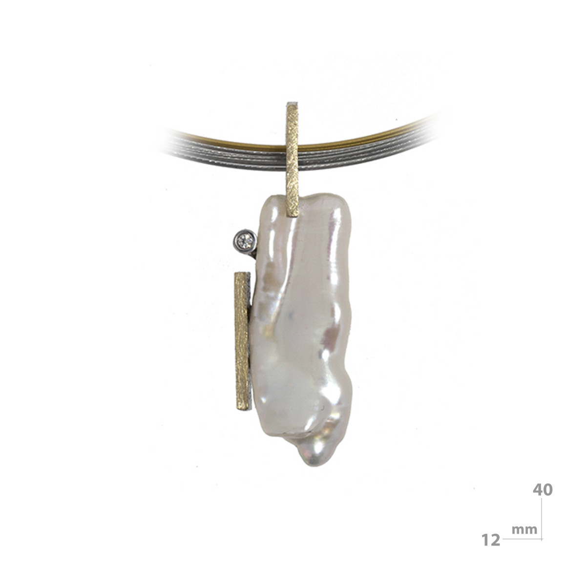 Colgante de plata, perla barroca, oro y brillante