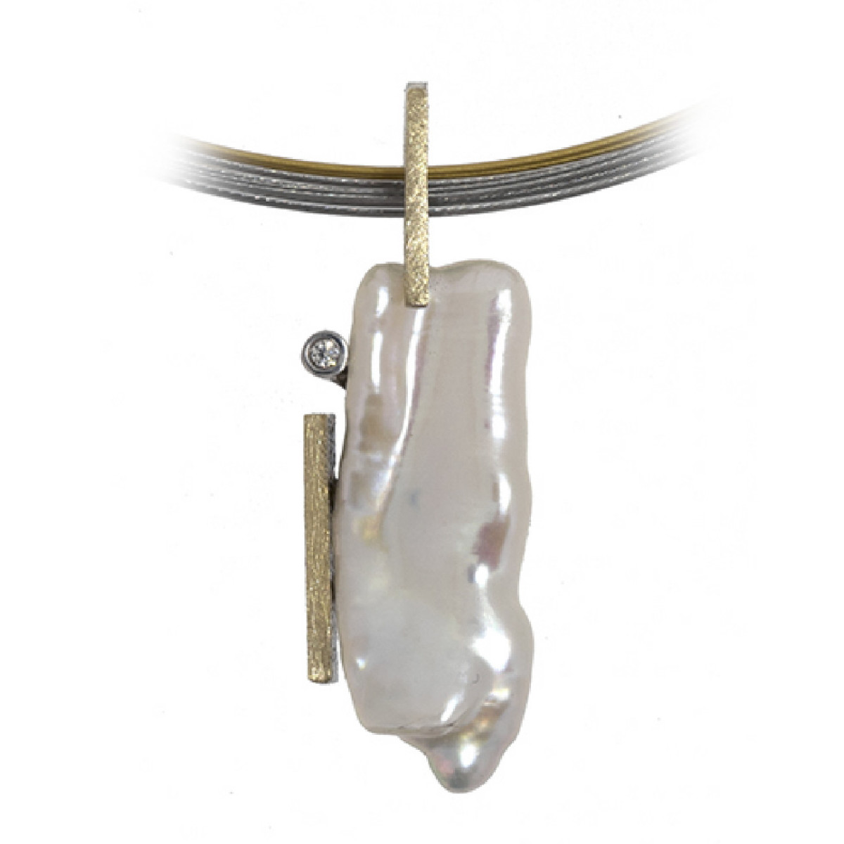 Silver, baroque pearl, gold and brilliant pendant