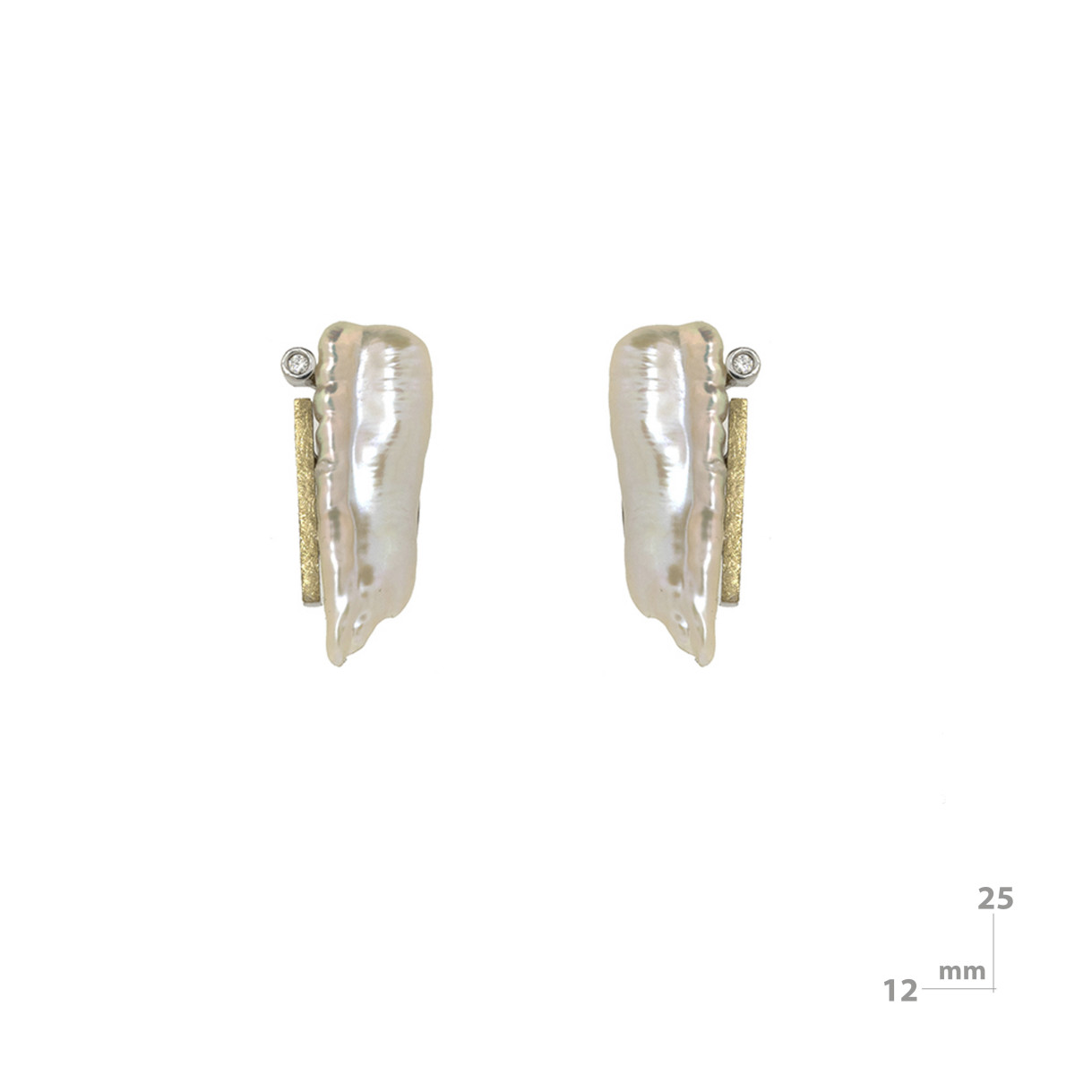Pendientes de plata, oro, perla barroca y brillante