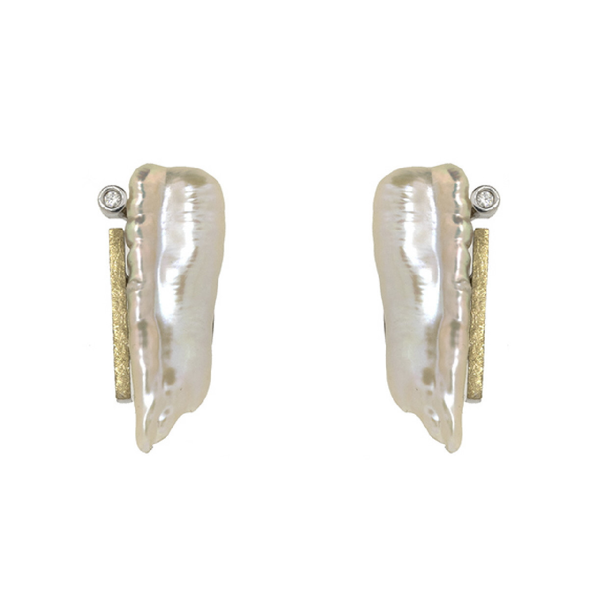 Pendientes de plata, oro, perla barroca y brillante