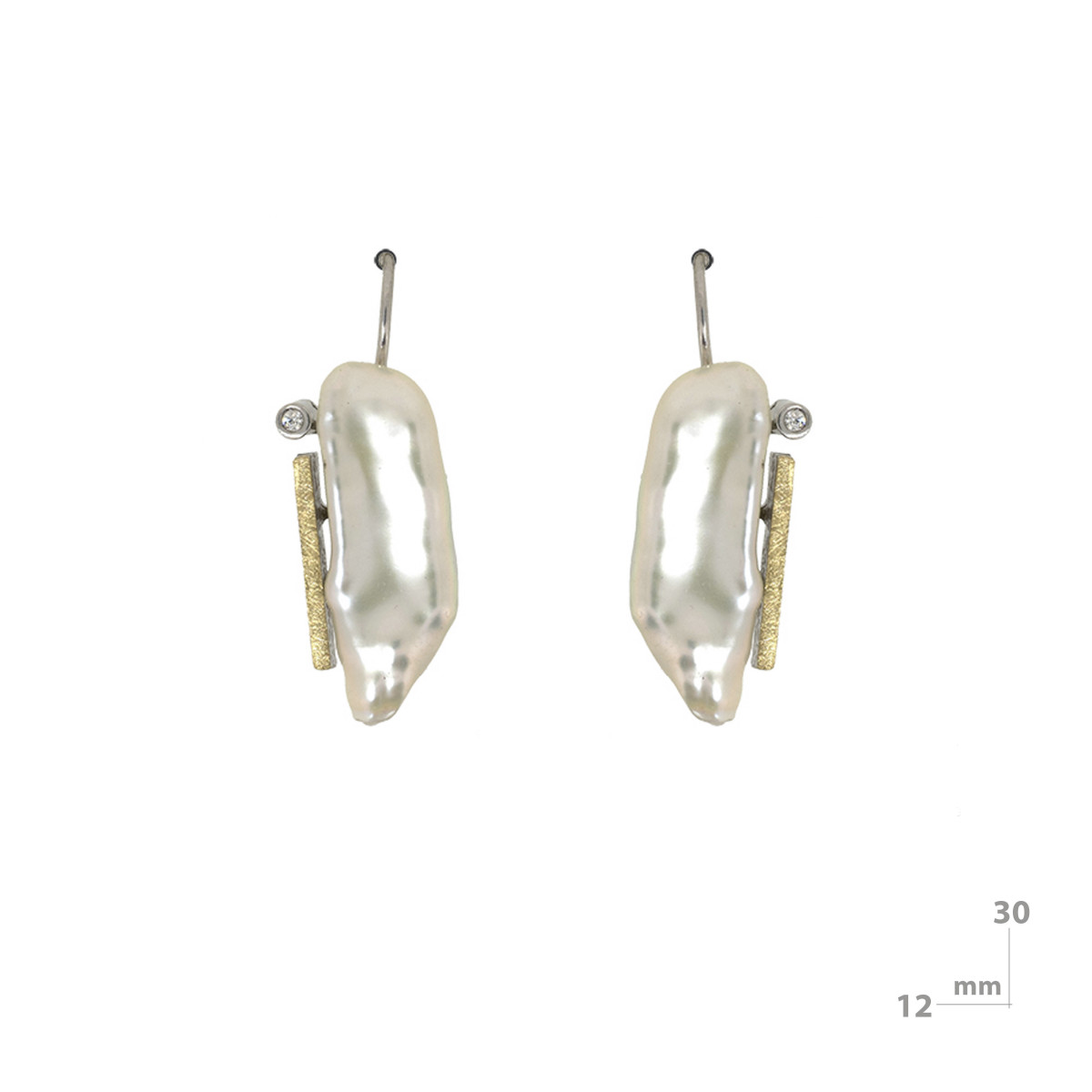 Pendientes de plata, oro, perla barroca y brillante