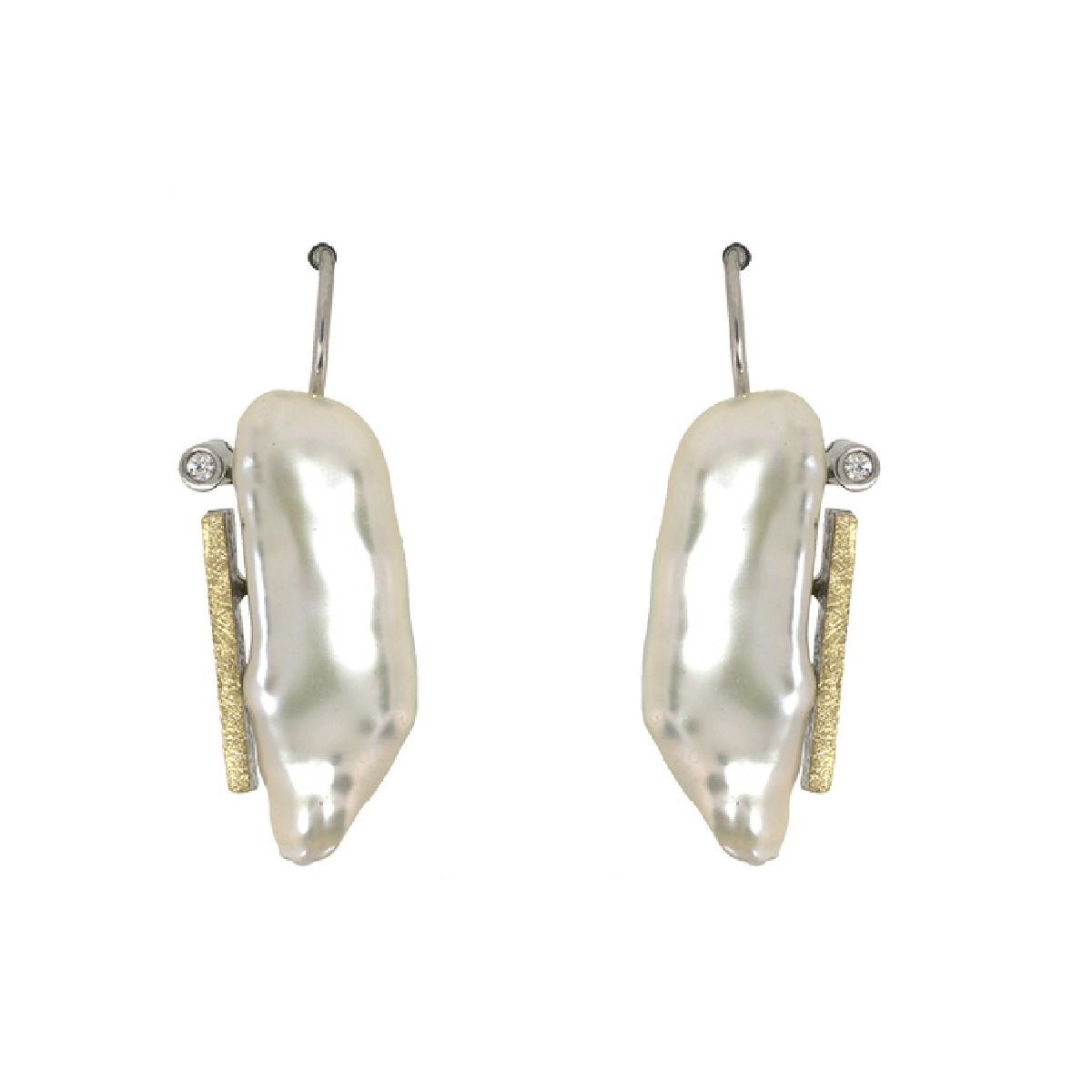 Pendientes de plata, oro, perla barroca y brillante