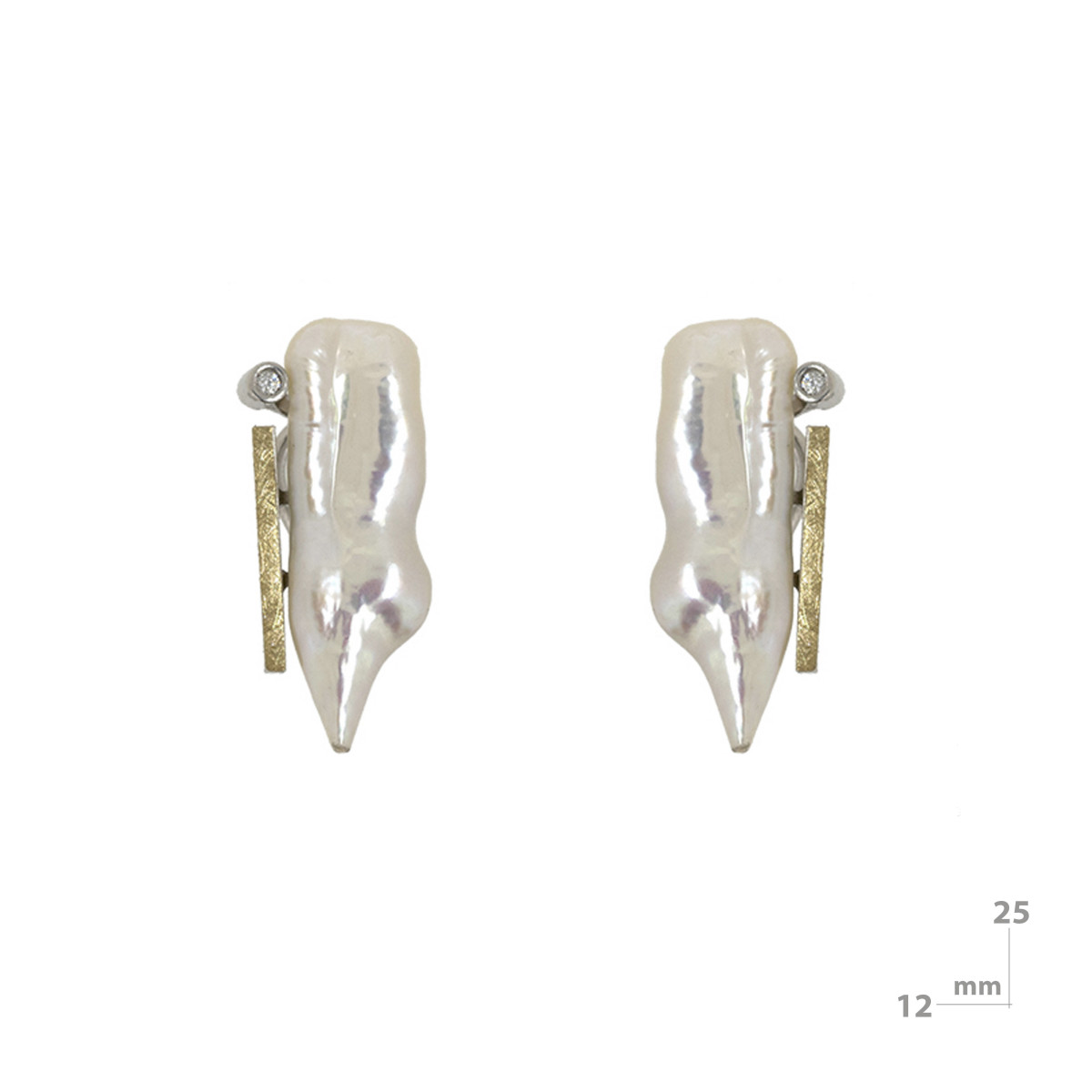 Pendientes de plata, oro, perla barroca y brillante