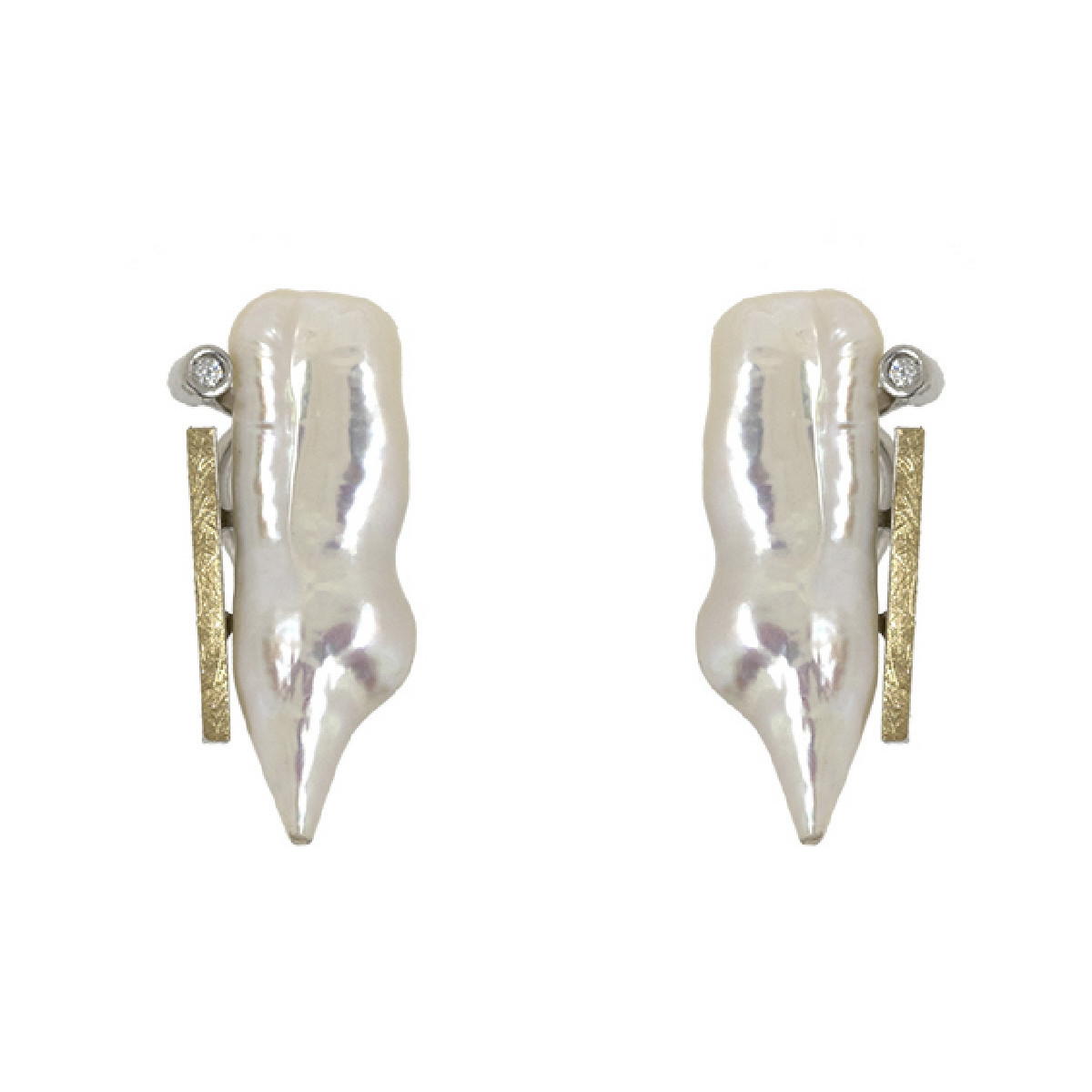 Pendientes de plata, oro, perla barroca y brillante