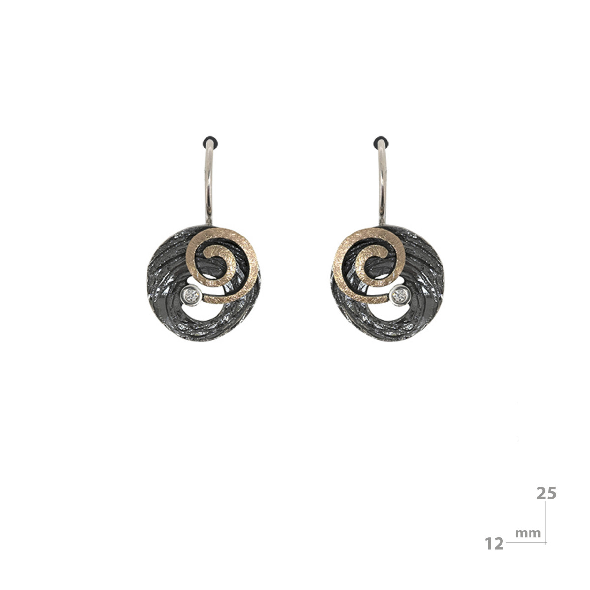 Pendientes de plata, oro y brillante
