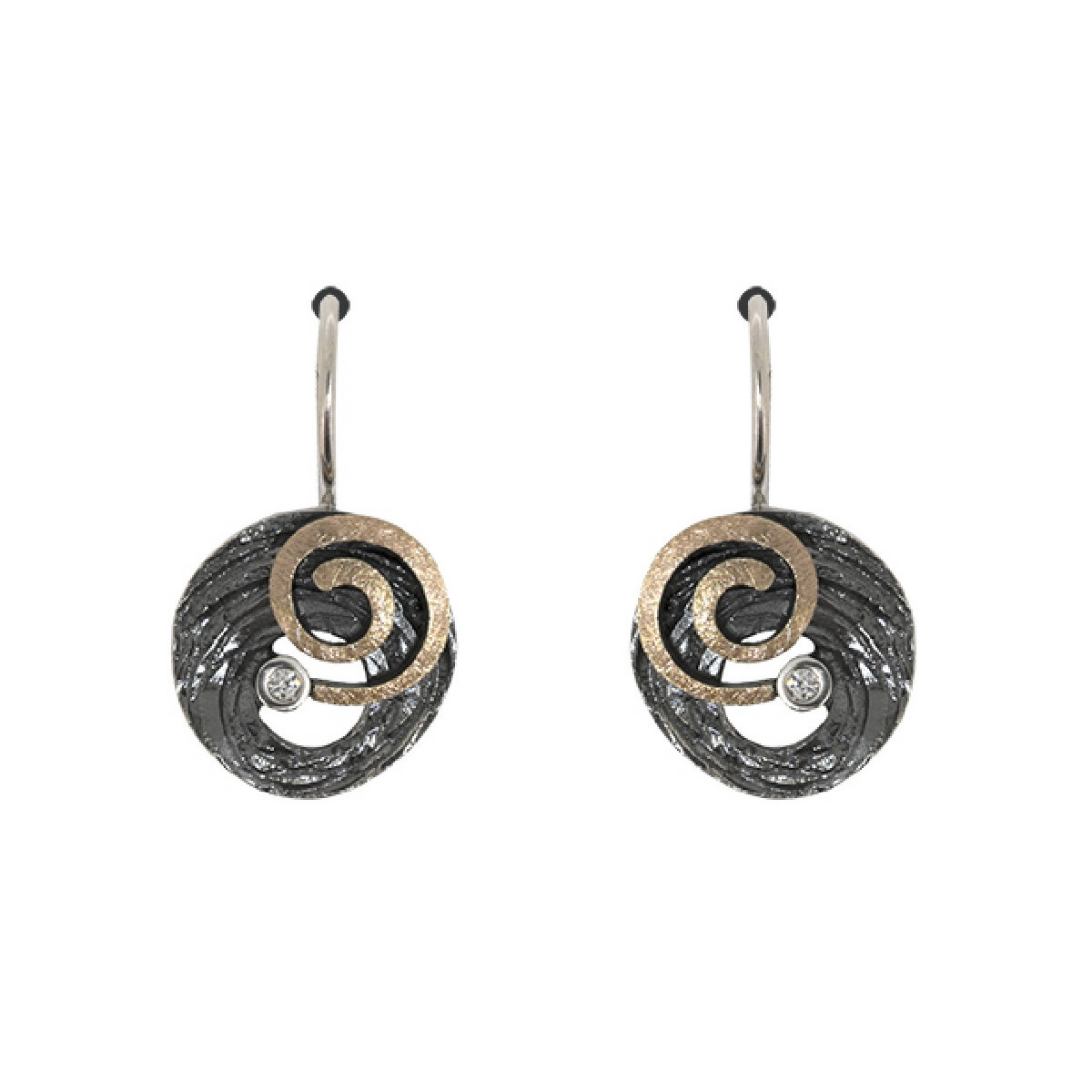 Pendientes de plata, oro y brillante