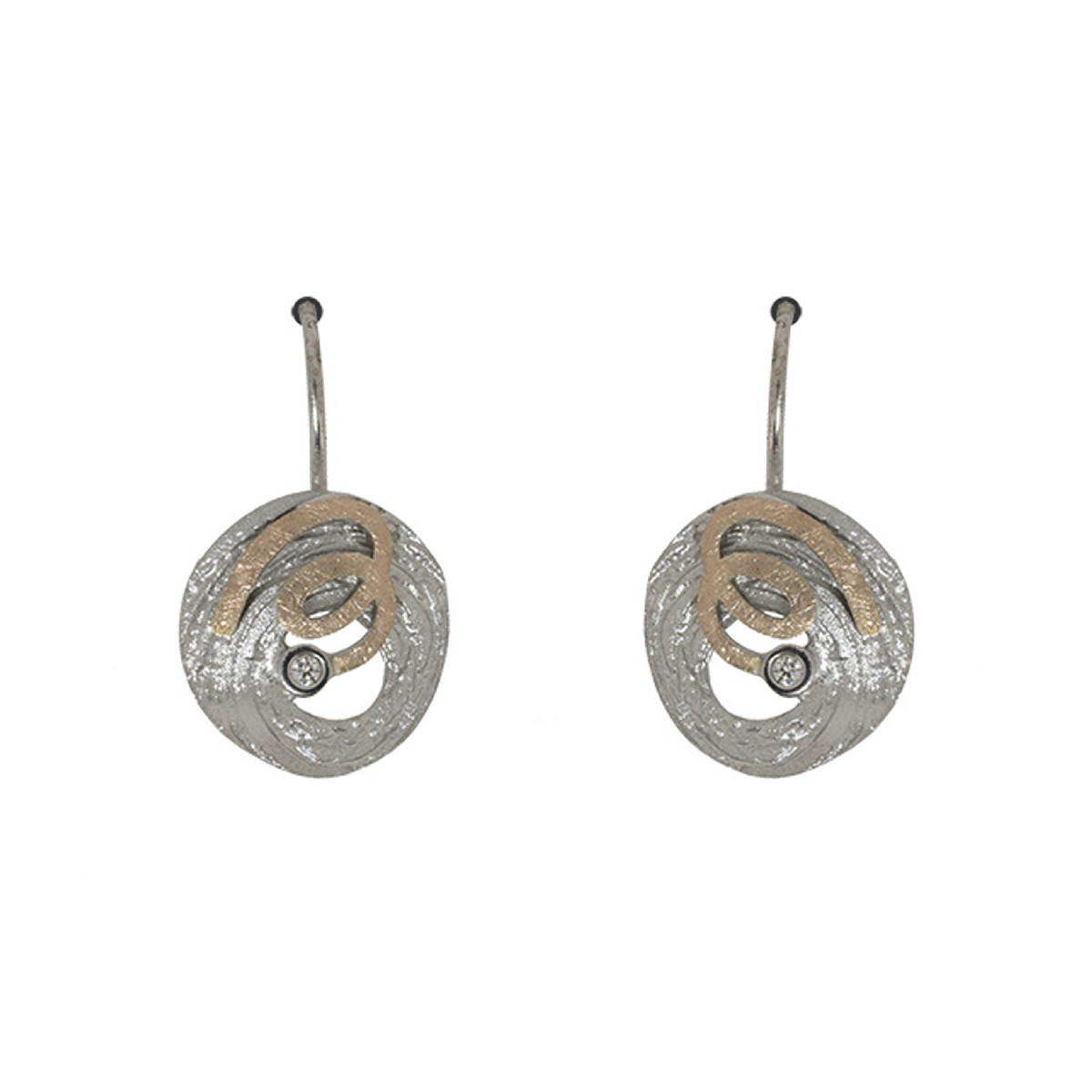 Pendientes de plata, oro y brillante