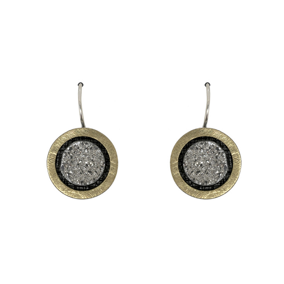 Pendientes de plata, oro y drusa