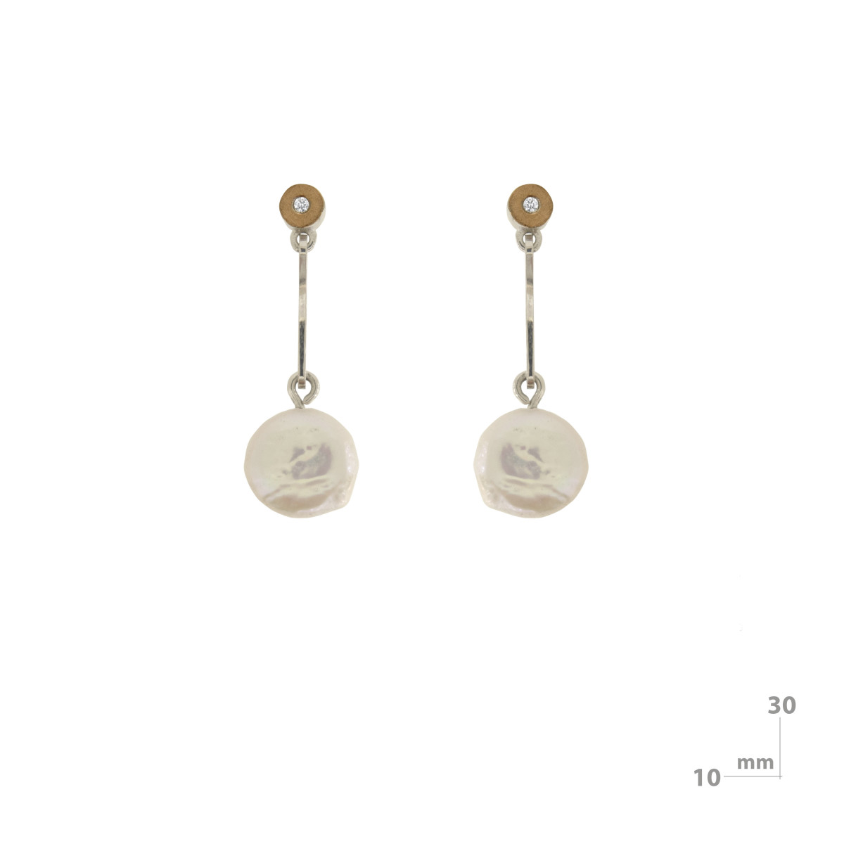Pendientes de plata, oro, brillante y perla barroca