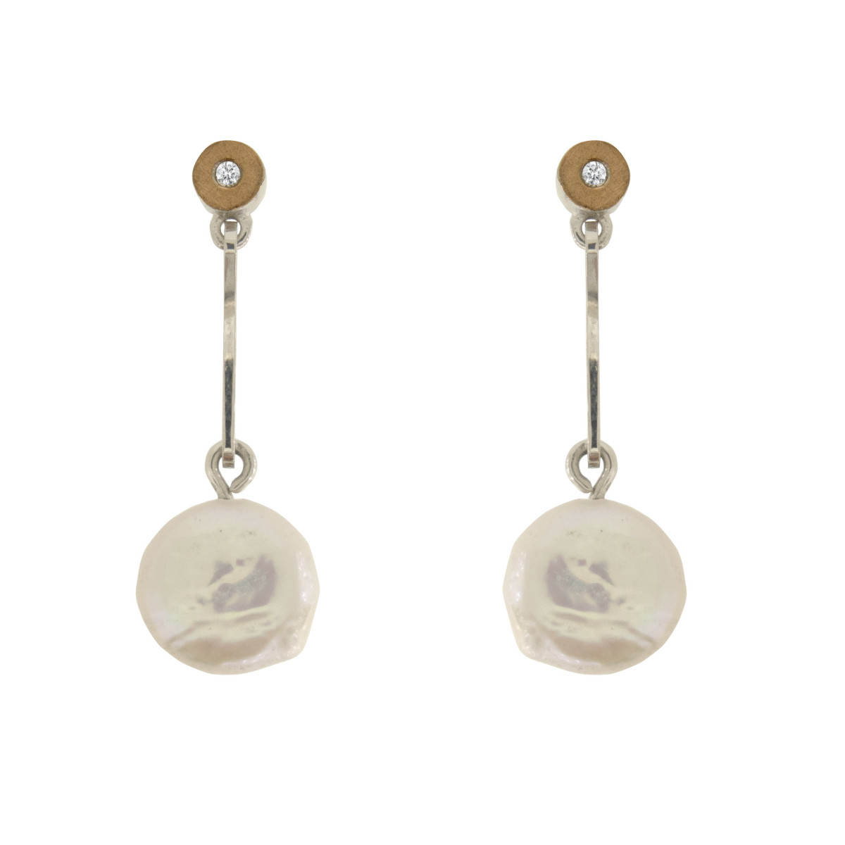 Pendientes de plata, oro, brillante y perla barroca