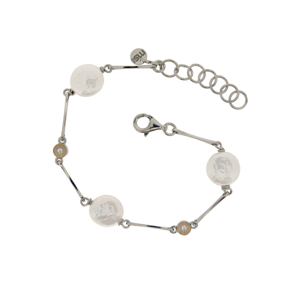 Pulsera de plata, oro, brillante y perla barroca