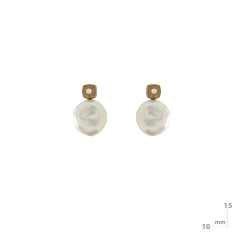 Pendientes de plata, oro, brillante y perla barroca