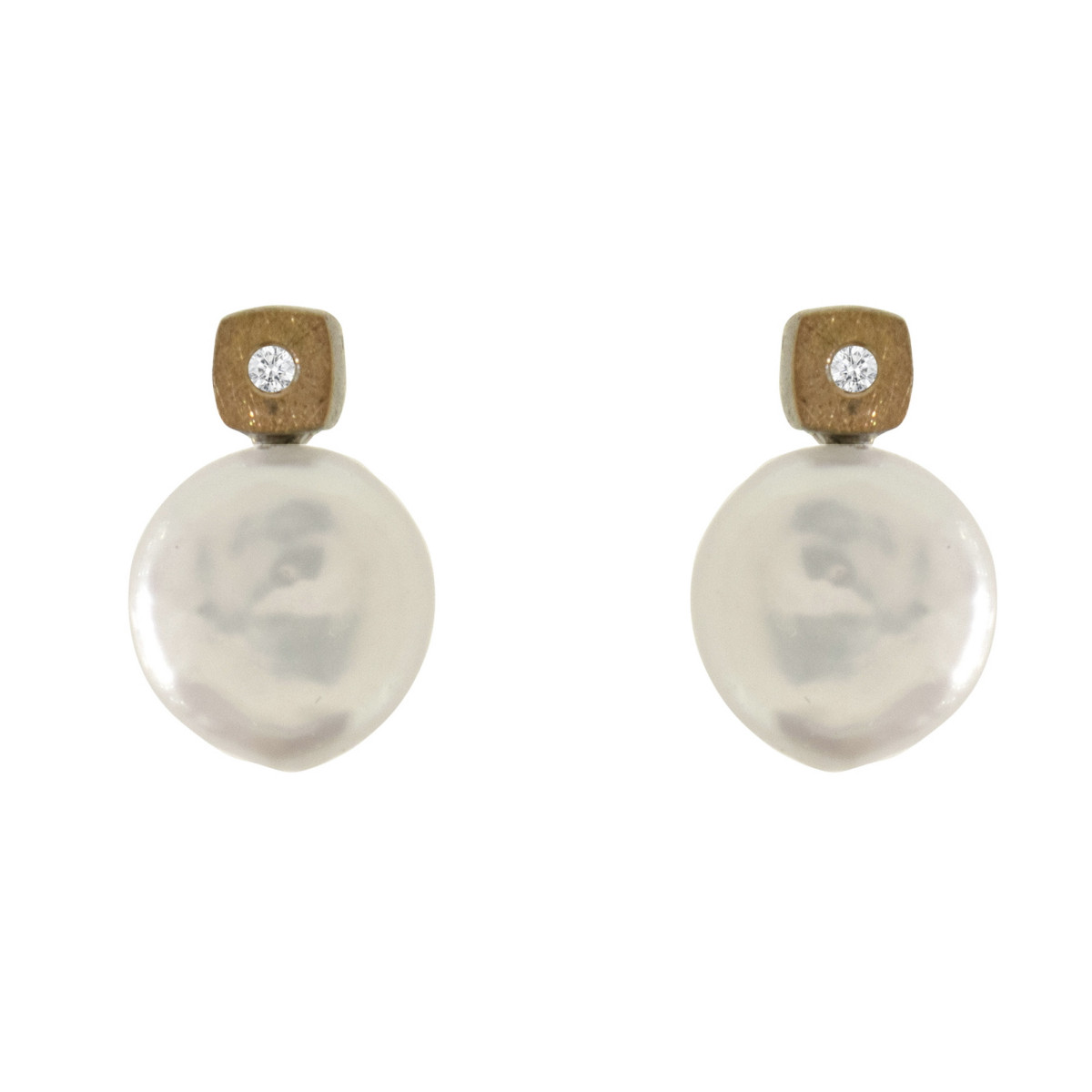 Pendientes de plata, oro, brillante y perla barroca