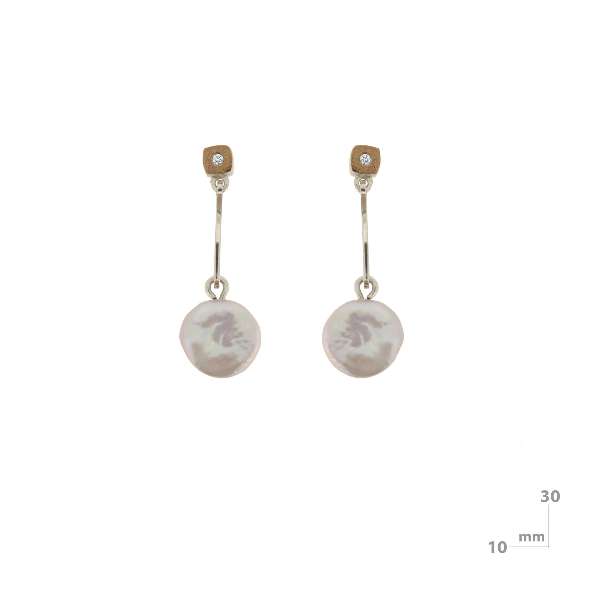 Pendientes de plata, oro y brillante