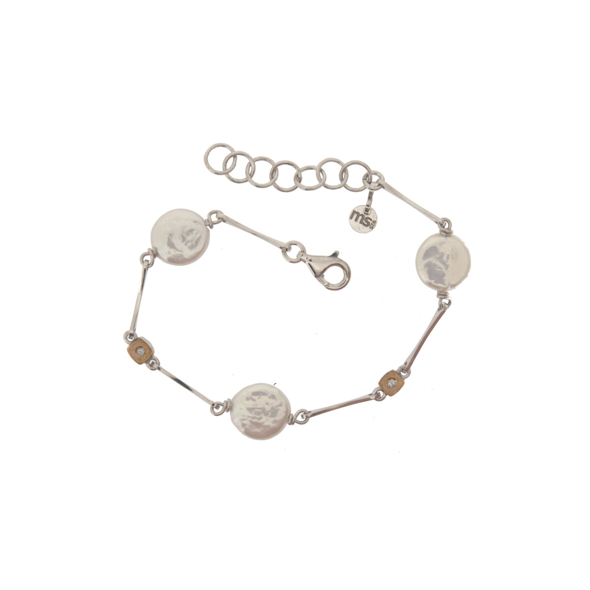 Pulsera de plata, oro, brillante y perla barroca